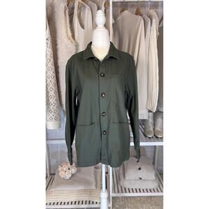 Route 66 Women's Size XL Olive Green Twill Utility Button Up Shirt #0093